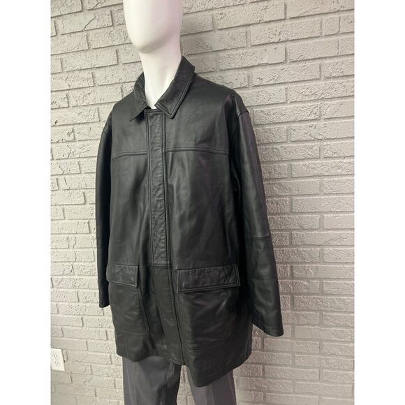 Jos. A. Bank Men Black Leather Jacket With Quilted Lining Size XXL - Picture 6 of 15